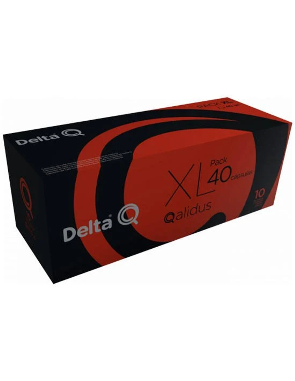 Una confezione nera e rossa di capsule di caffè Delta Q Qalidius, formato XL, 40 capsule.