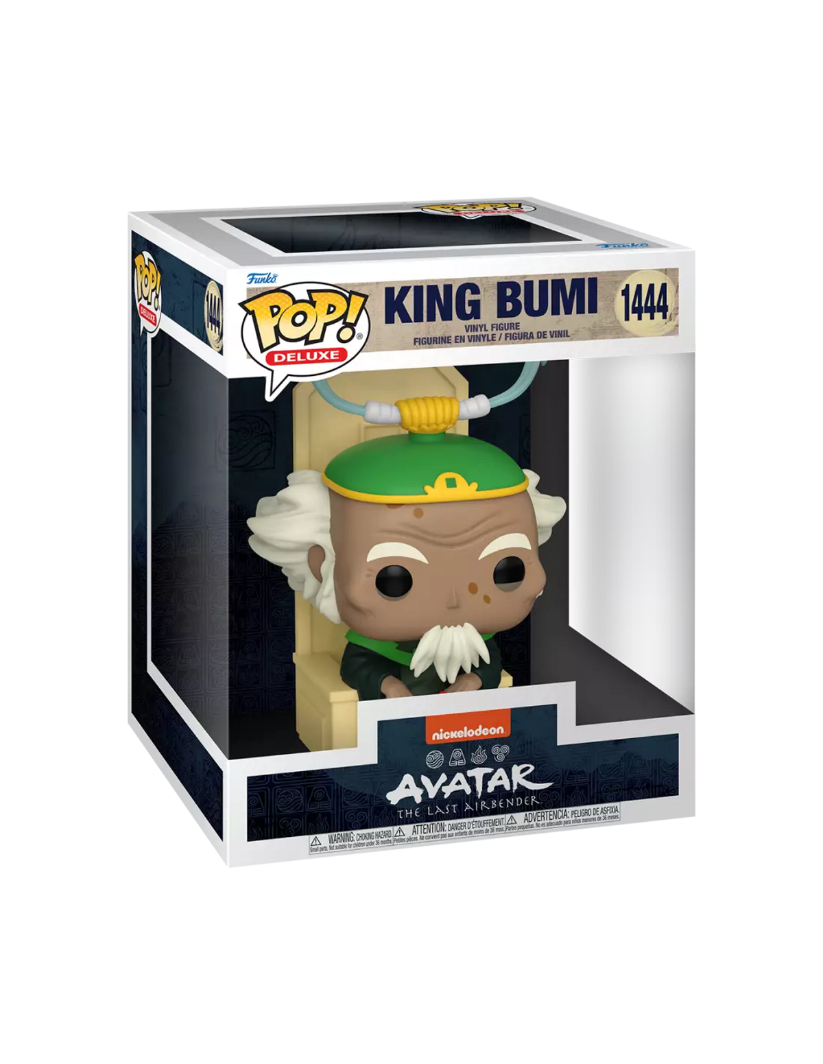 King Bumi Funko Pop Figur in der Box. Die Figur ist ein alter Mann in einem Stuhl.
