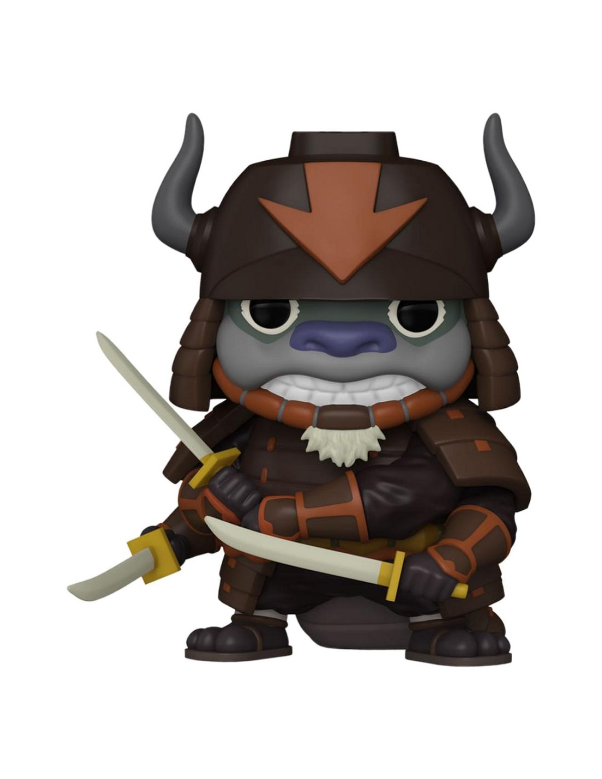Personaggio dei cartoni animati samurai con spade. Sfondo nero.