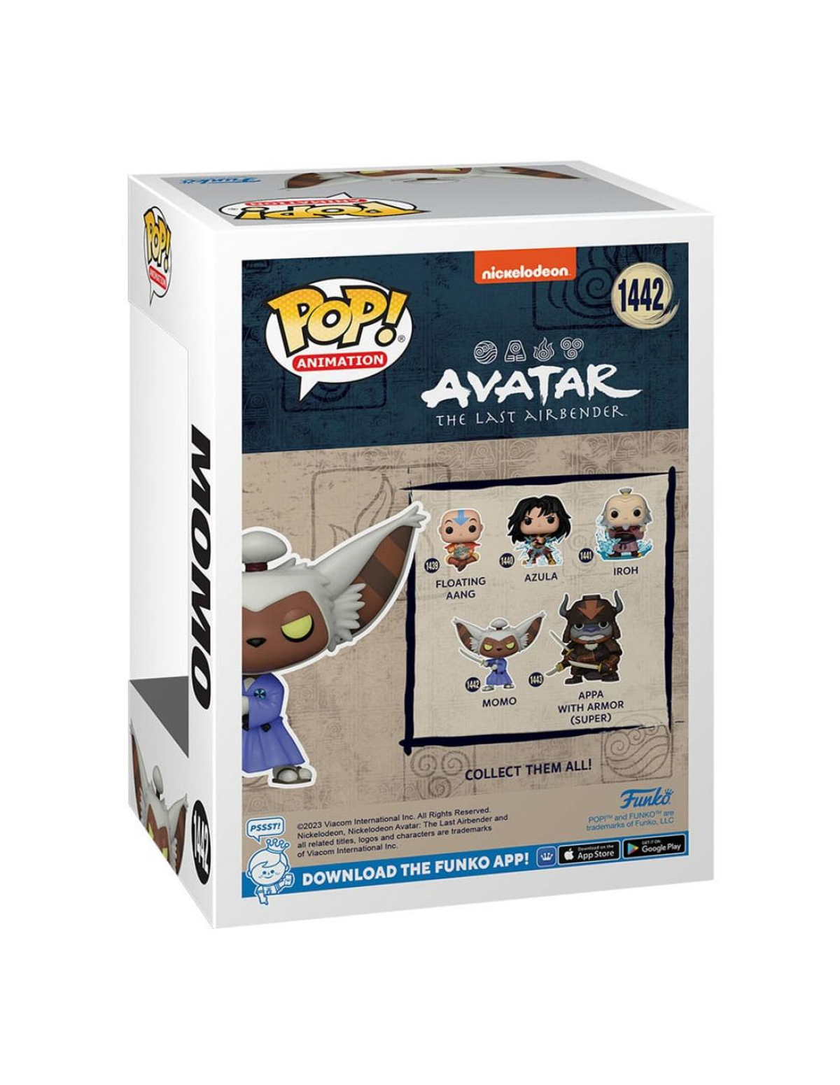 Eine Funko Pop-Box mit Charakteren aus Avatar: The Last Airbender, einschließlich Momo.