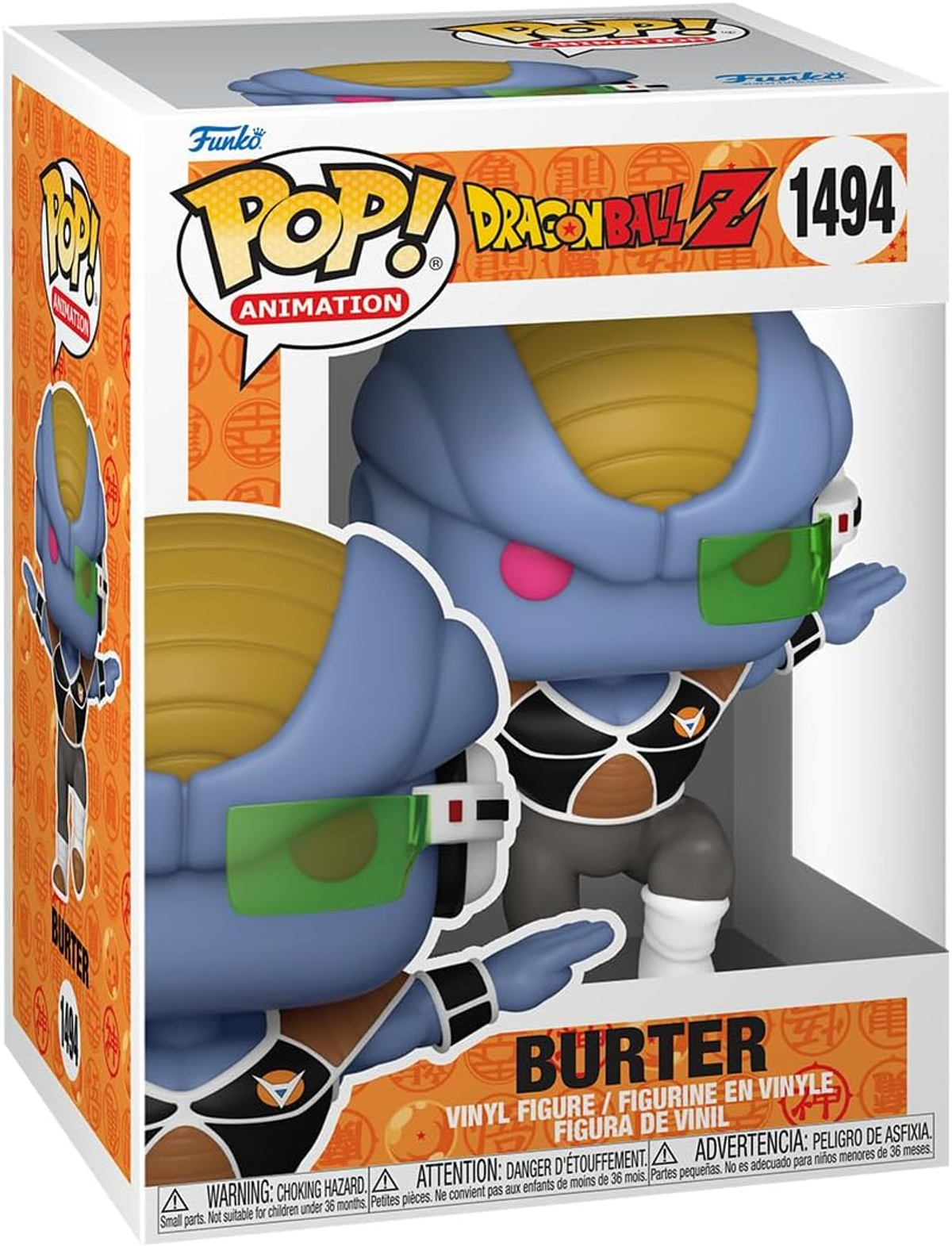 Funko Pop Figur von Burter aus Dragon Ball Z. Weiße Box mit Details.