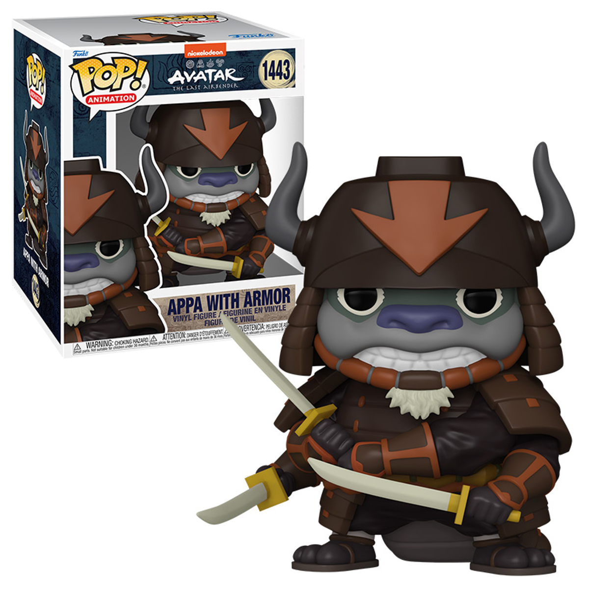 Una figura Funko Pop di Appa da Avatar: The Last Airbender, con armatura e spade.