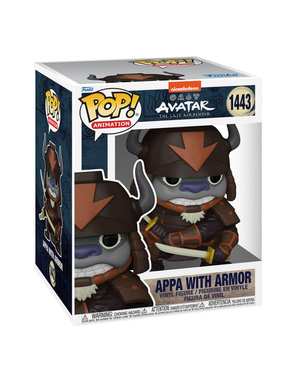 Una scatola Funko Pop con Appa da Avatar: The Last Airbender, Appa con l'armatura.