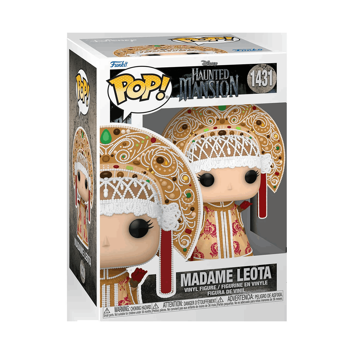 Figura Funko Pop de Madame Leota de Mansión Encantada en caja.