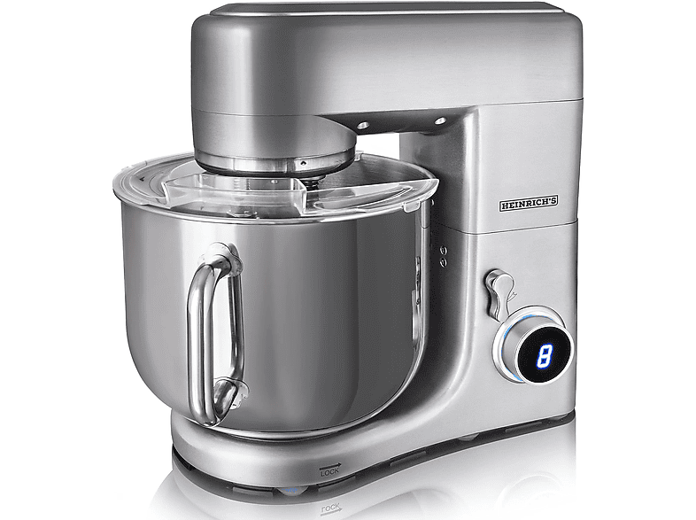 HEINRICHS HEINRICHS HKM 8110 Küchenmaschine, Schüssel 1800W, (11 Watt) Küchenmaschine LCD-Anzeige Liter) 1800 l, Silber (Rührschüsselkapazität: 11 8-Stufen Edelstahl