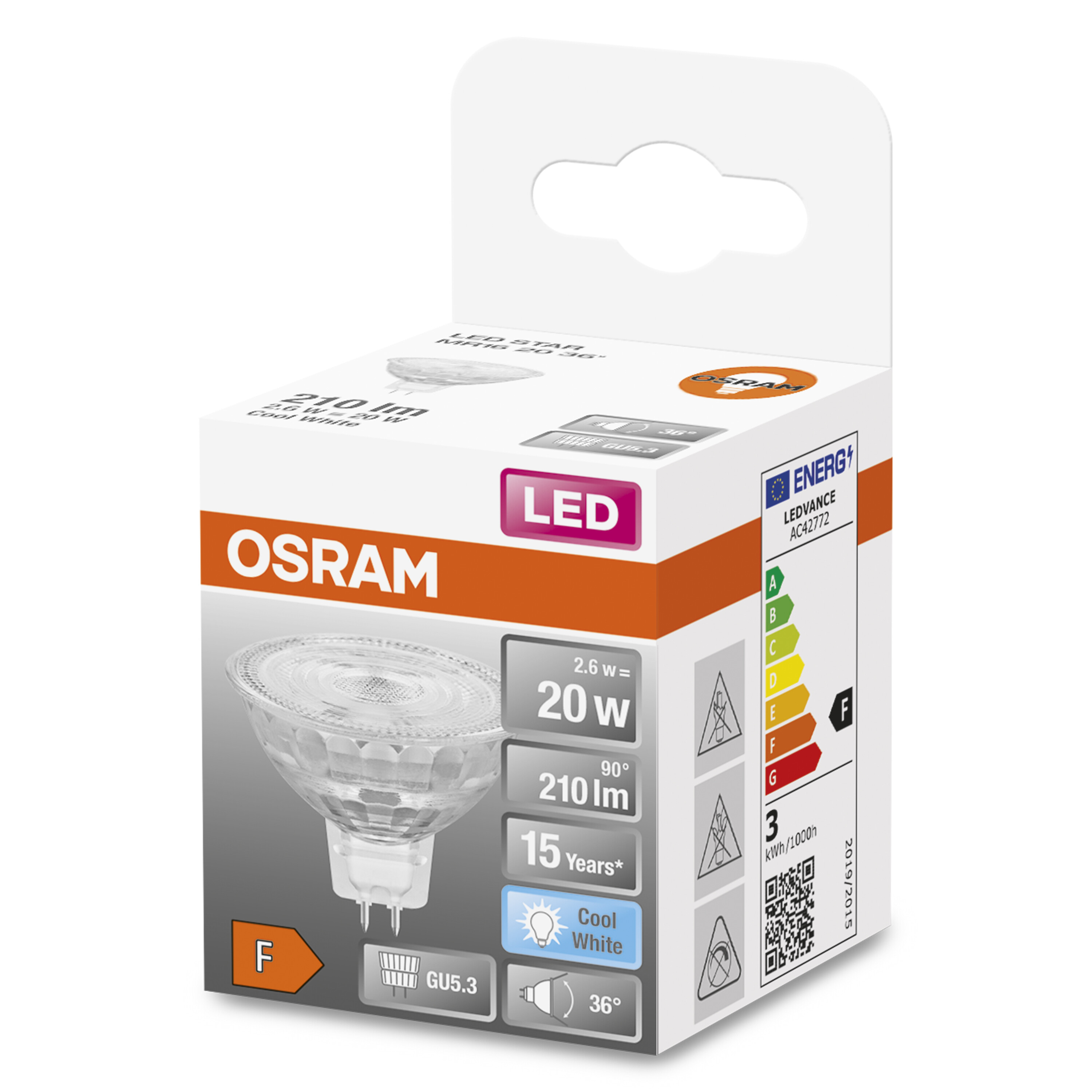 OSRAM LED-Glühbirne in einer Box, mit Details und Energieinformationen.