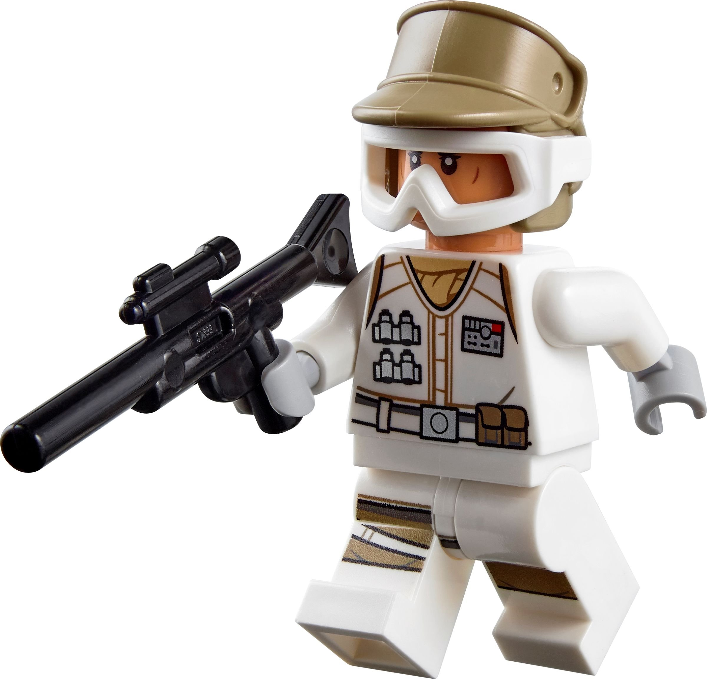 Lego Star Wars minifigure of an Imperial Snowtrooper, holding a black rifle.