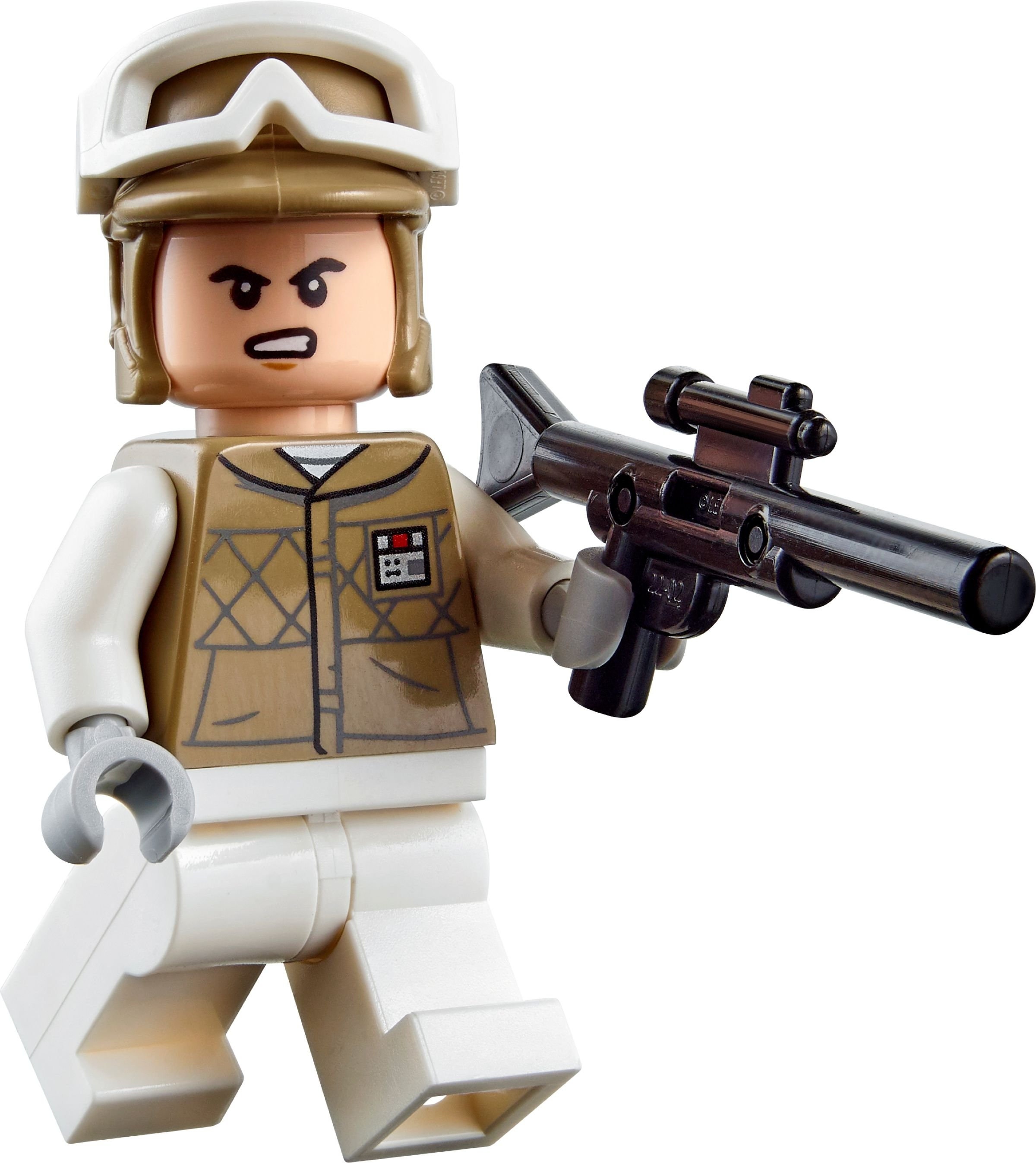 Lego figure: a Star Wars Rebel soldier with a blaster and helmet.