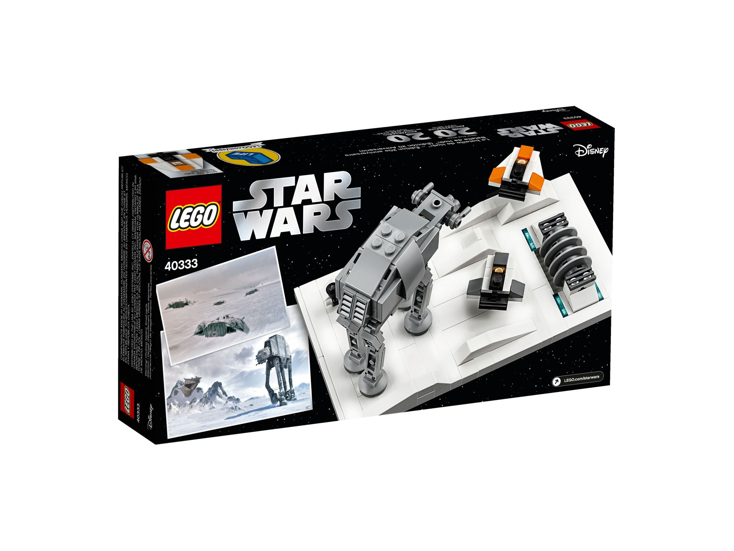 Star Wars LEGO-Set-Box und Szene. Box zeigt das Set, Szene zeigt AT-AT, Schnee und andere Modelle.