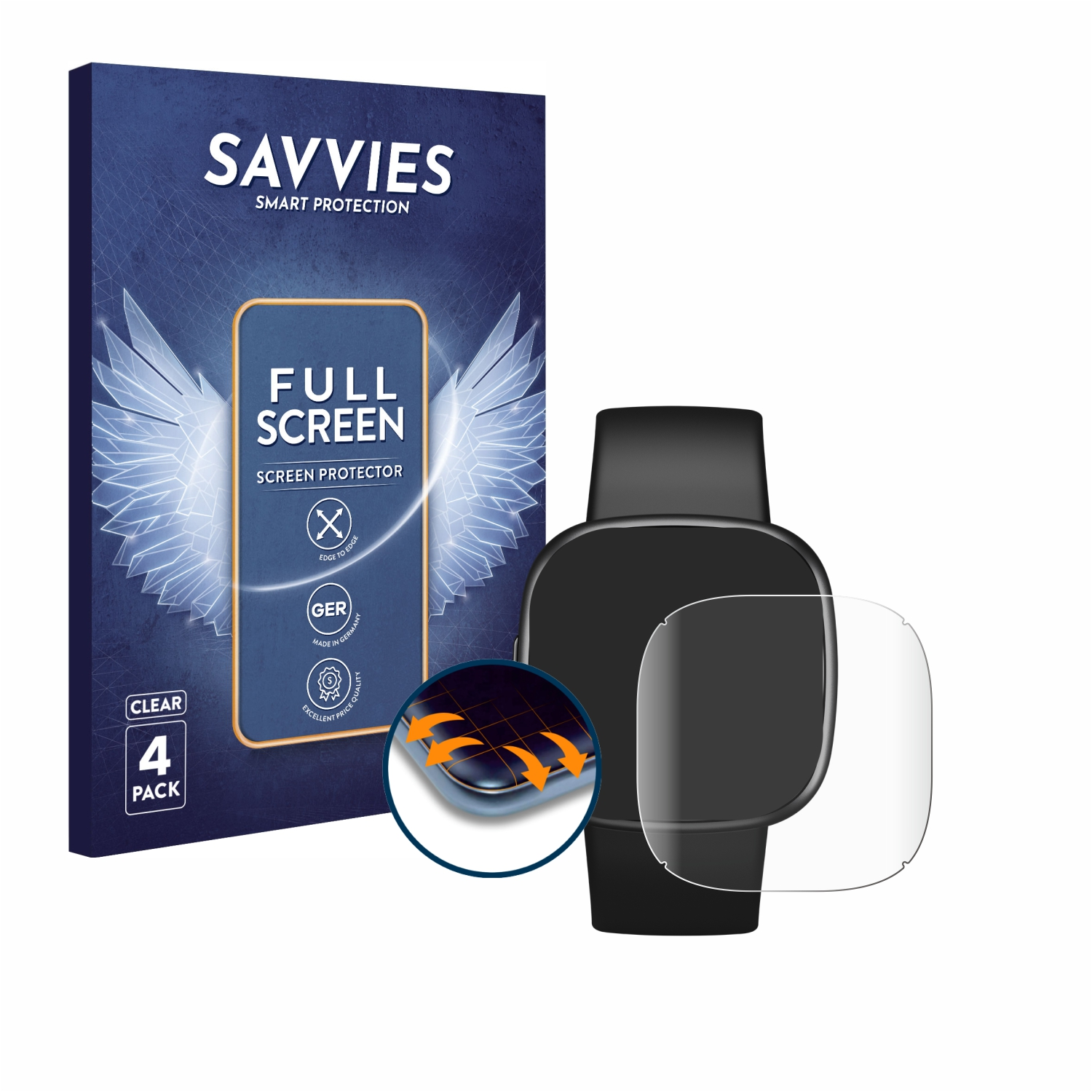 Schutzfolie(für 4) 3D Fitbit 4x Versa Flex Curved Full-Cover SAVVIES