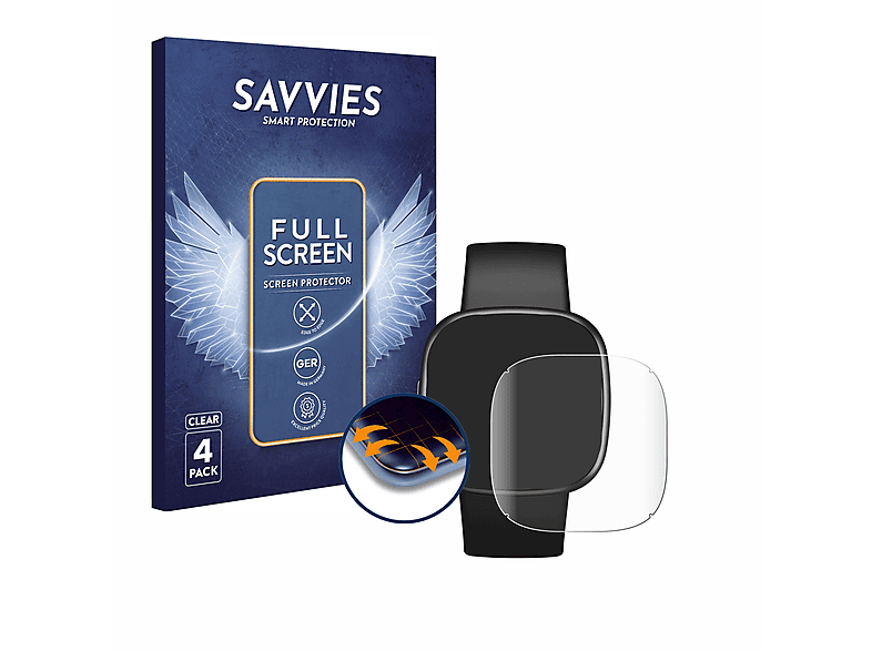 SAVVIES 4x Flex Full-Cover Versa 4) Schutzfolie(für 3D Fitbit Curved