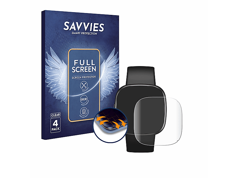 SAVVIES 4x Flex Full-Cover 3D Curved Schutzfolie (für Fitbit Versa 4)