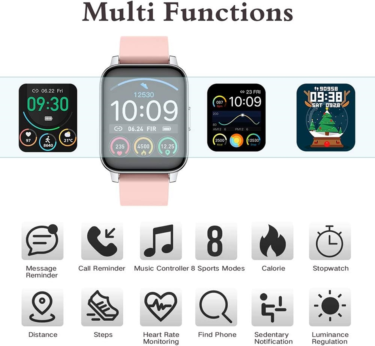 MIRUX FAW12P Watch Fitness Tracker 240mm, Telefonfunktion Smartwatch 240mm, Pink