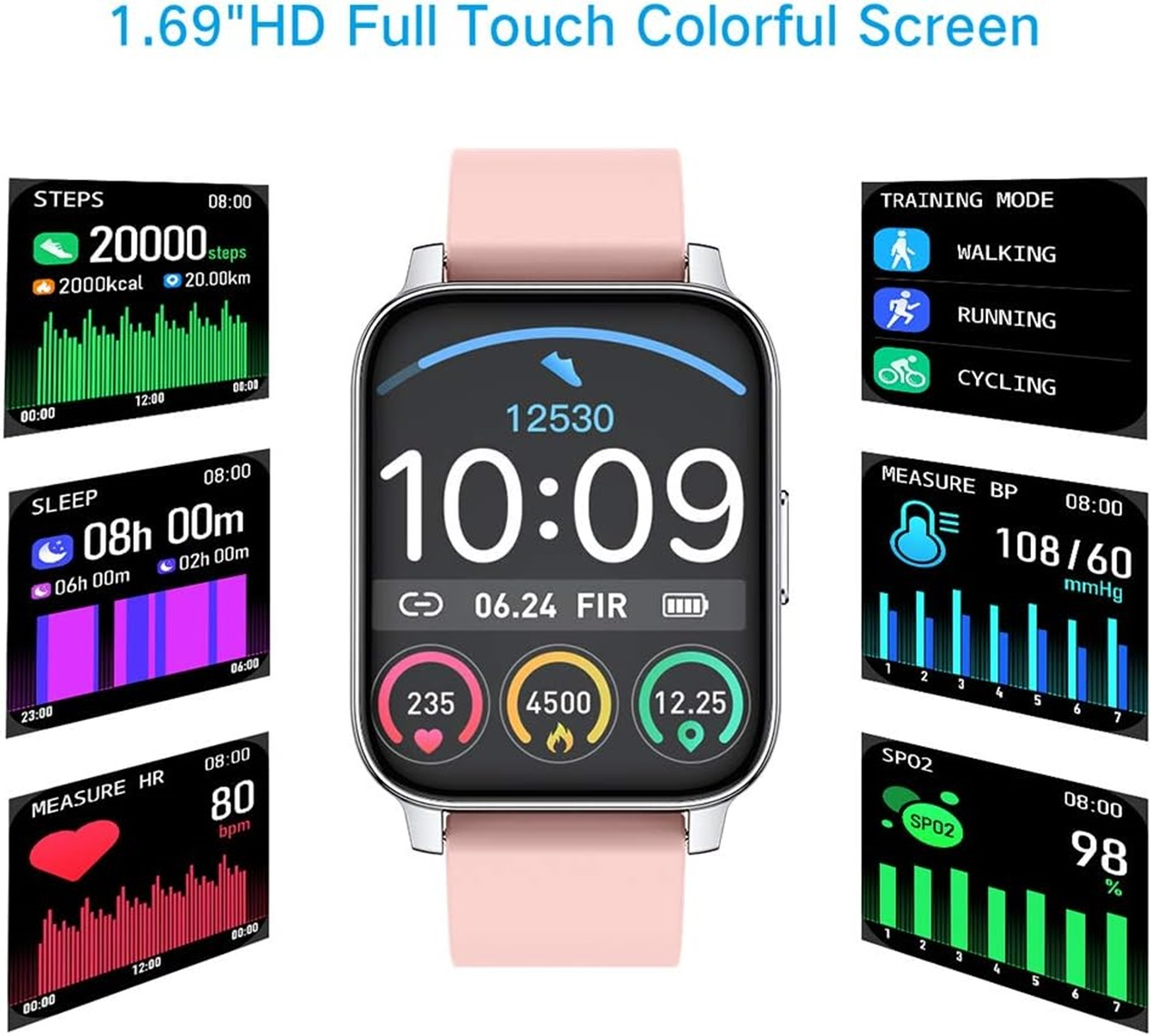 MIRUX FAW12P Watch Smartwatch Fitness 240mm, Pink Tracker 240mm, Telefonfunktion
