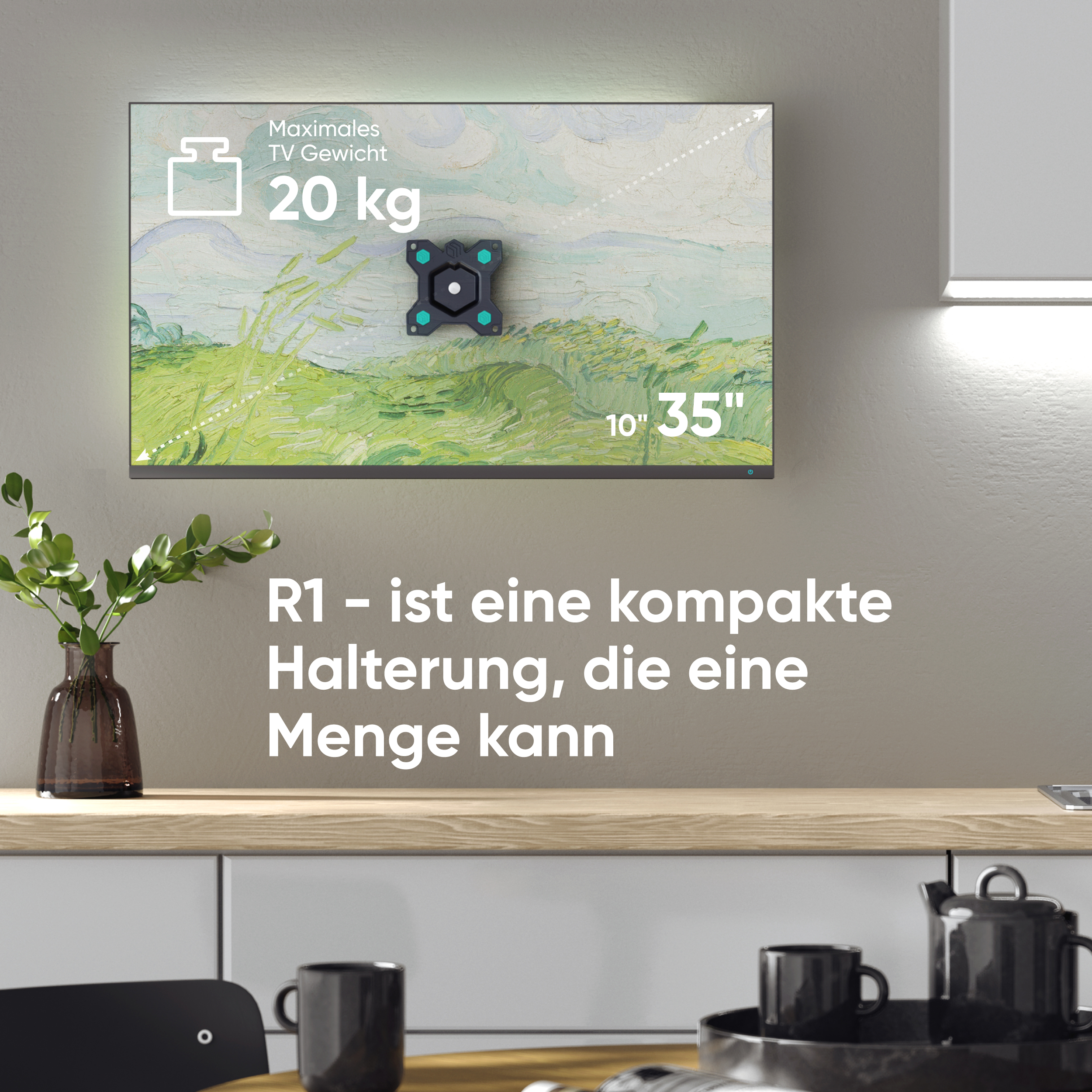 TV 10-35 ONKRON Monitor / Zoll Flach&Curved Schwarz für Wandhalterung,