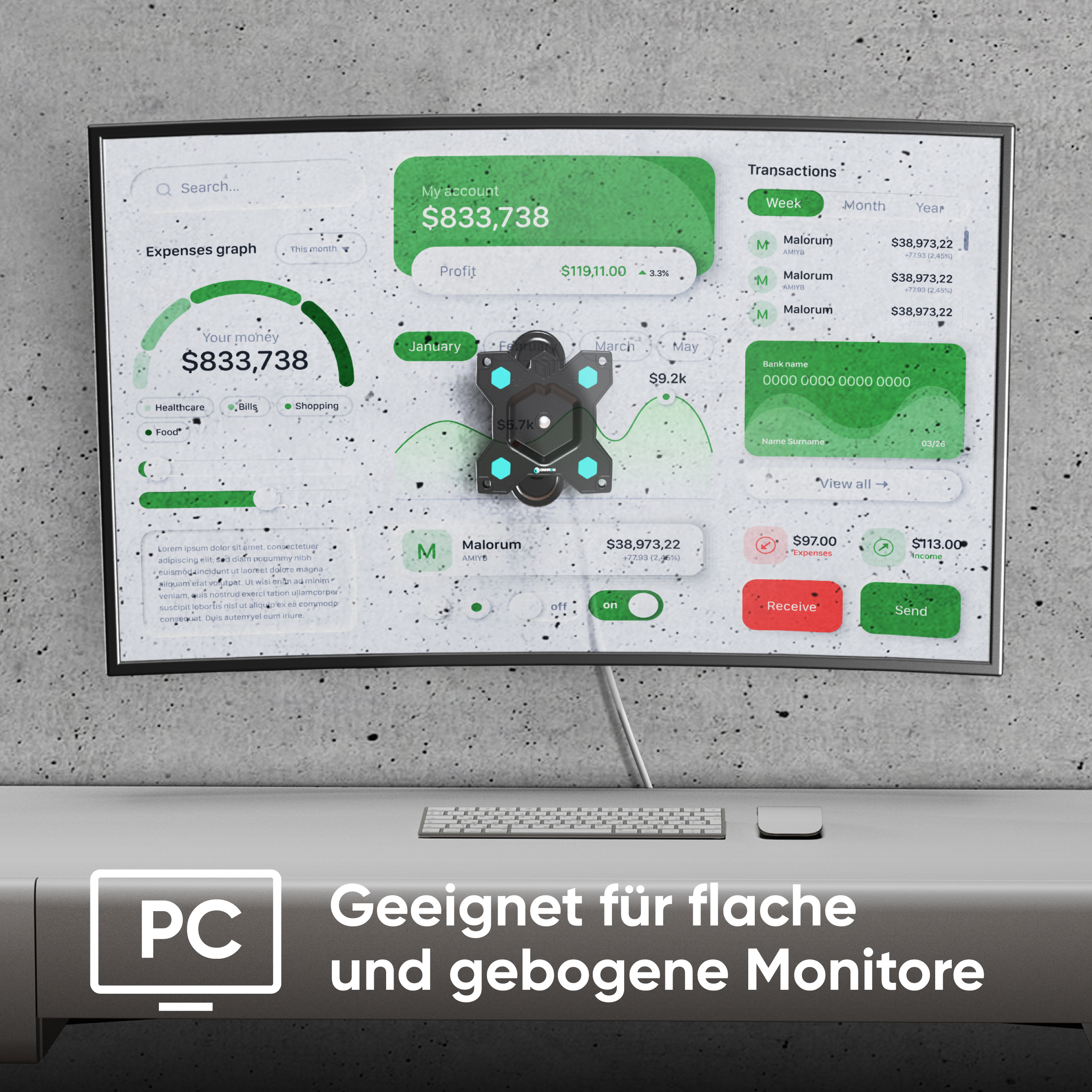 ONKRON TV Wandhalterung schwenkbar Monitor / Wandhalterung, Schwarz neigbar TV