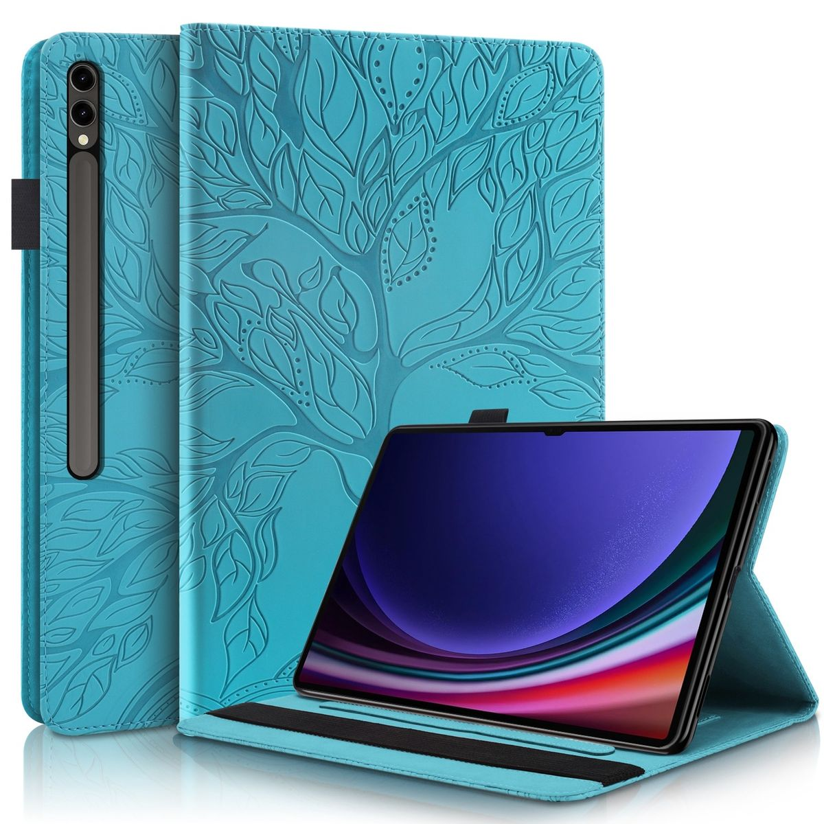 Galaxy Tab S8 WIGENTO / Aufstellbare S9 Motiv, Kunst-Leder Ultra, Bookcover, Ultra Tasche Samsung, Blau Baum