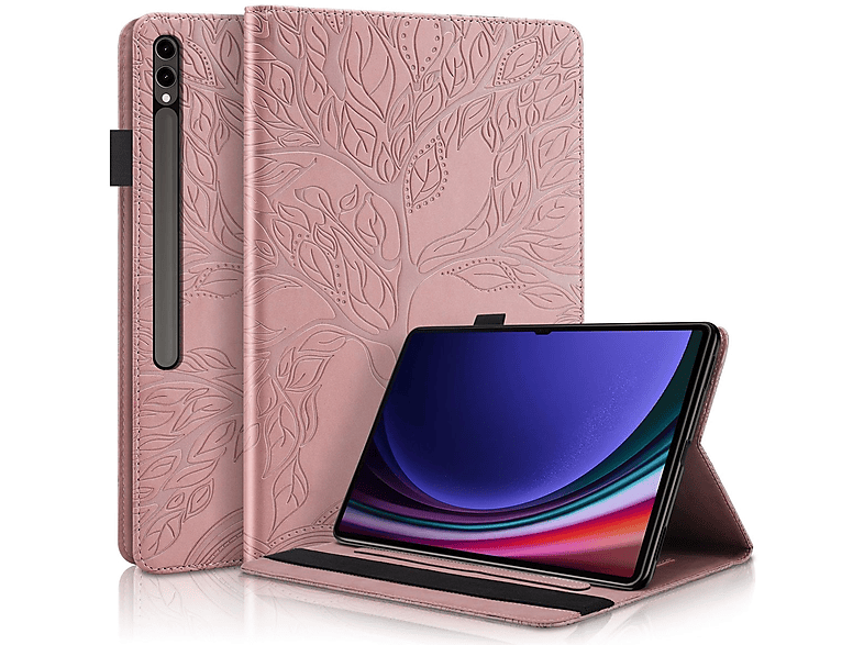 WIGENTO Aufstellbare Kunst-Leder Tasche Baum Motiv, Bookcover, Samsung, Galaxy Tab S9 Ultra / S8 Ultra, Pink