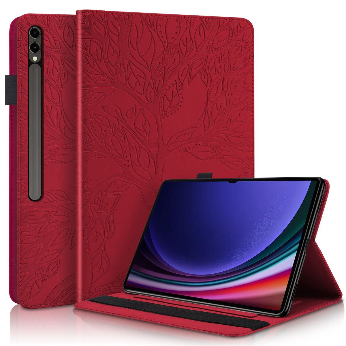 Motiv, Tasche S9 S8 Ultra, Ultra Galaxy Aufstellbare Tab Rot WIGENTO Kunst-Leder / Baum Samsung, Bookcover,