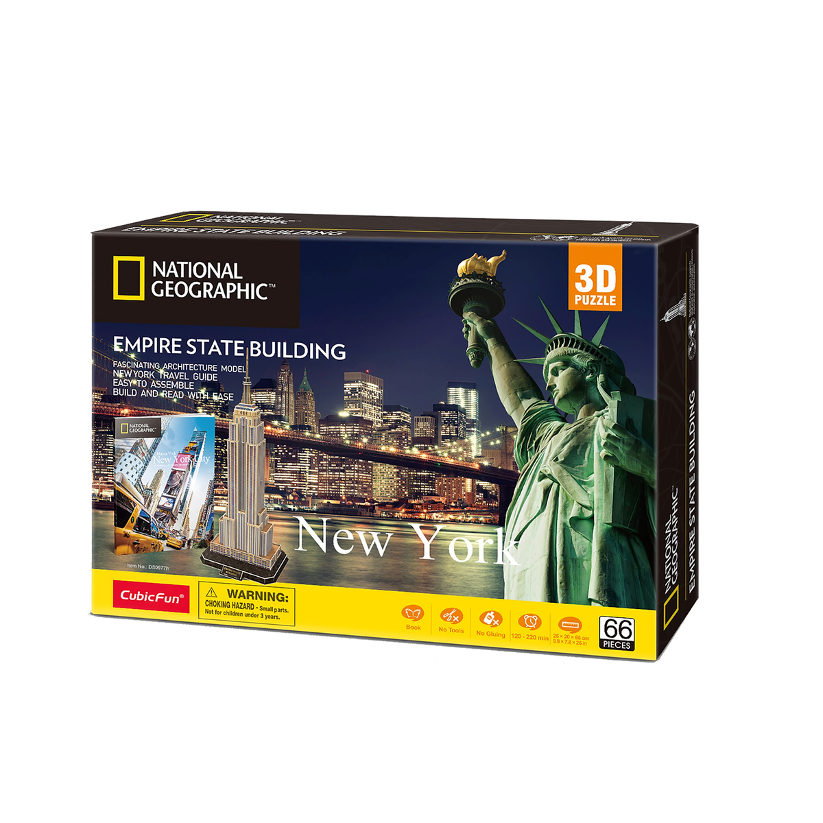 Pudełko z puzzlami National Geographic Empire State Building. Obraz przedstawia budynek i panoramę Nowego Jorku.