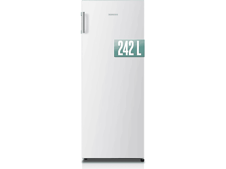 HEINRICHS HEINRICHS freistehender Kühlschrank 242L, Vollraumkühlschrank, LED-Beleuchtung, Kühlschrank (E, 143,4 cm hoch, weiss)