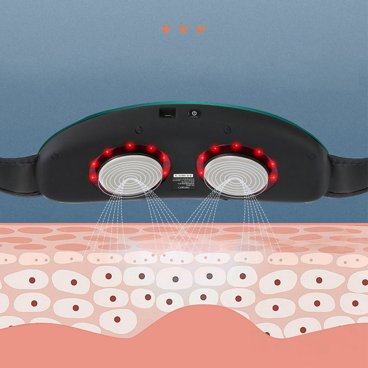 Gerät auf Haut, zeigt Rotlichttherapie.