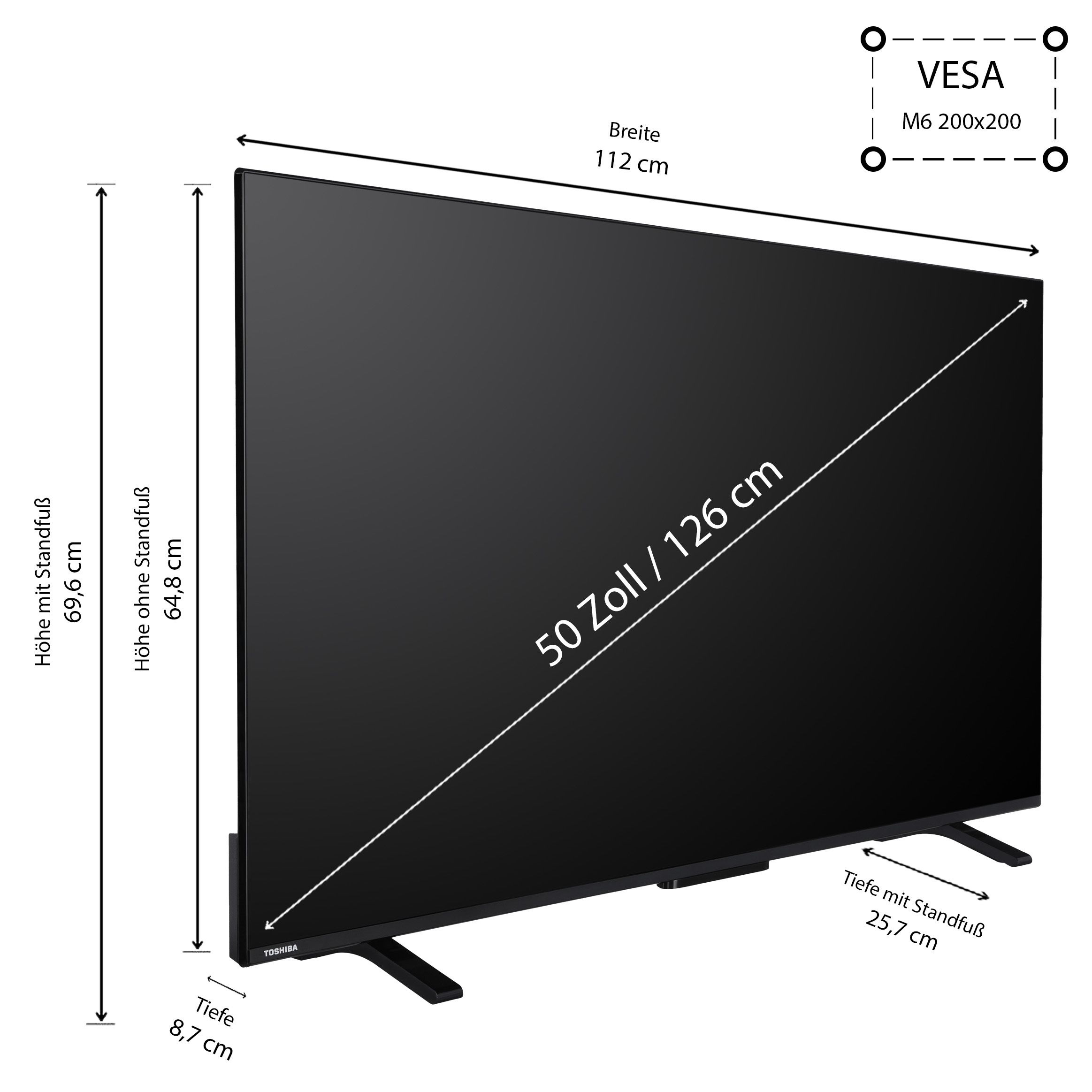 TOSHIBA 50UV2363DAW (Flat, Zoll TV SMART LED cm, 50 UHD 50 4K, / TV)