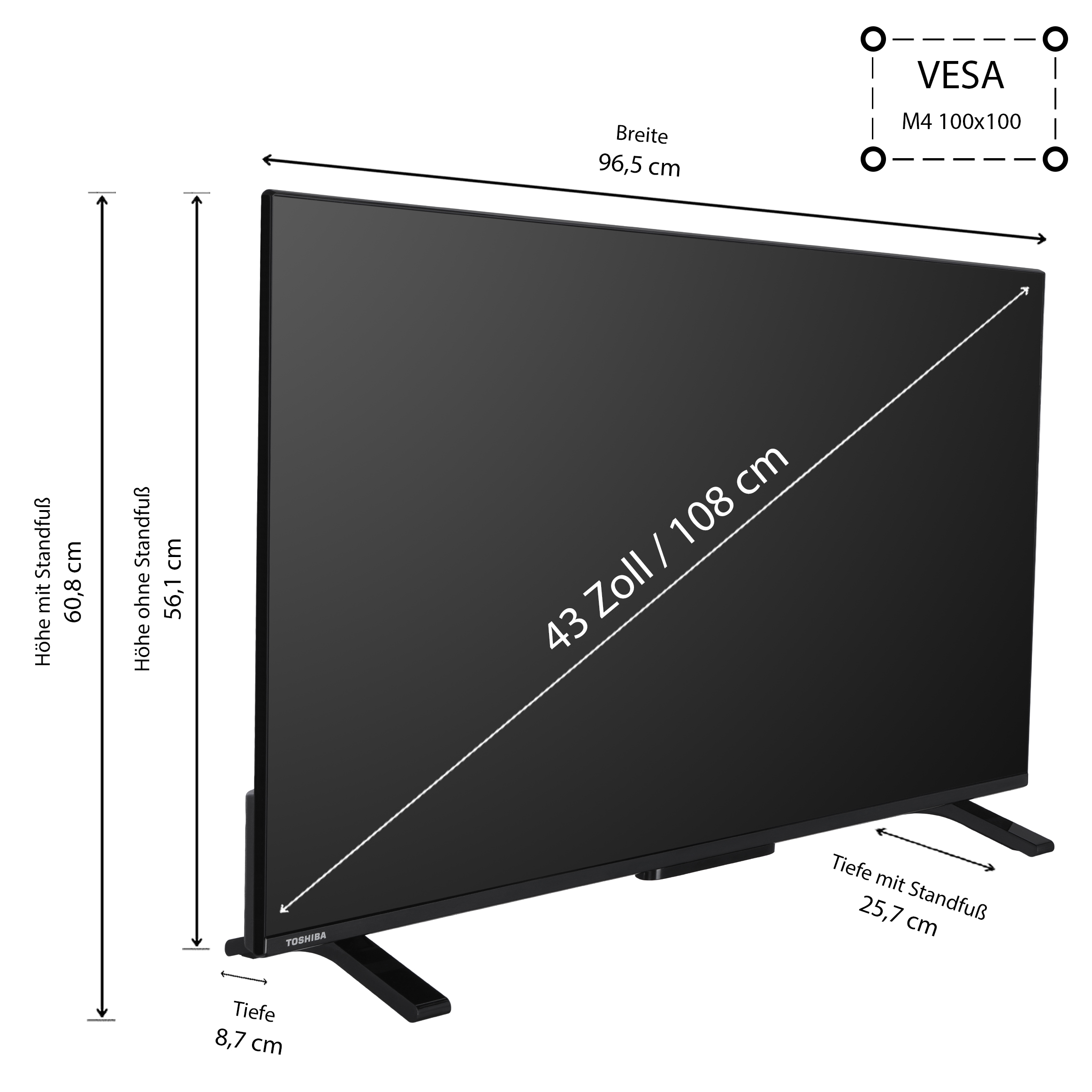 TOSHIBA 43QV2363DAW QLED 43 Zoll cm, / SMART UHD 43 (Flat, TV TV) 4K