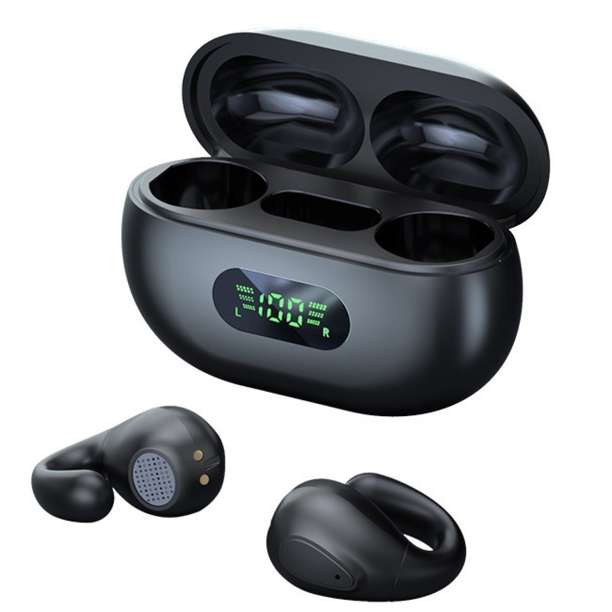 Knochenleitungs-Ohrhörer, Drahtlose Bluetooth Ohrclip-Kopfhörer, Kabellose INF 5.3, In-ear Schwarz Kopfhörer