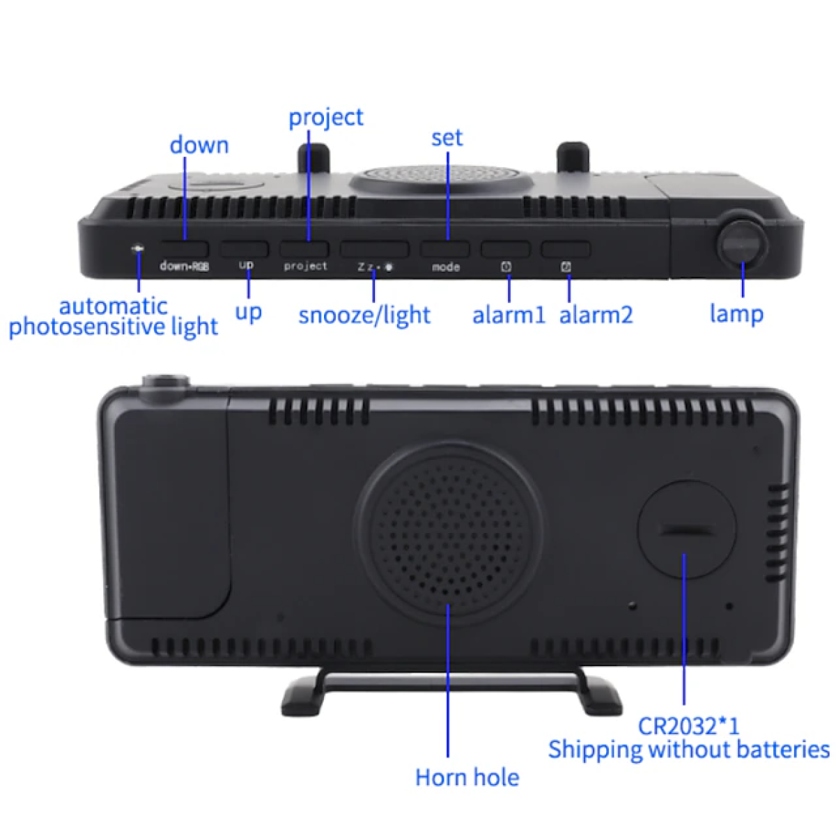 INF Wecker mit RGB-LED, um drehbare Wecker Projektoruhr Digitaler 180°