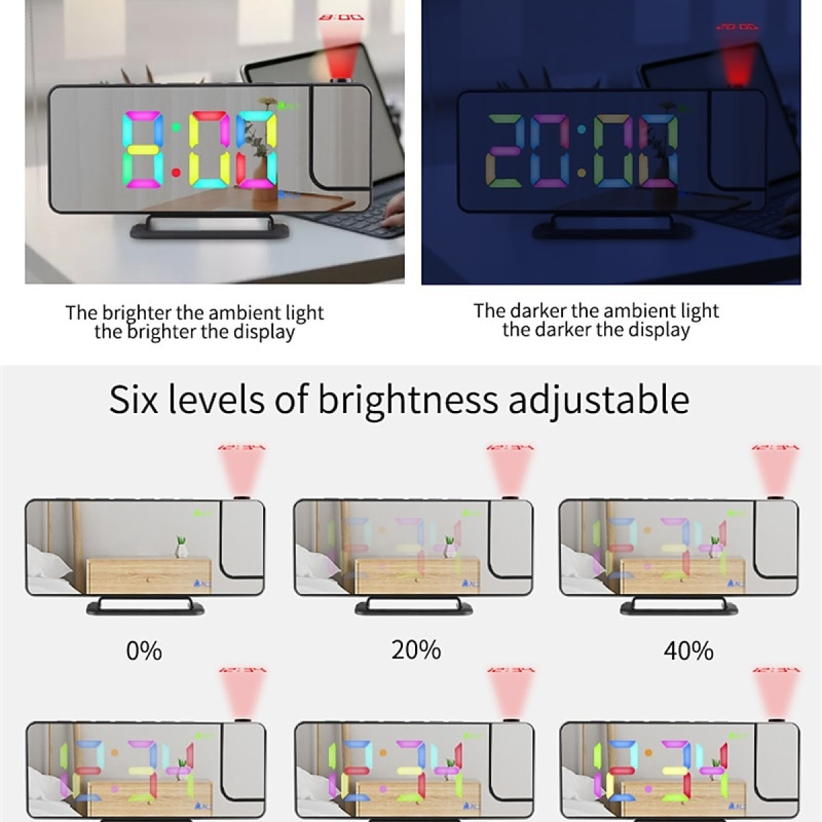 INF Digitaler RGB-LED, Wecker 180° mit Wecker Projektoruhr drehbare um