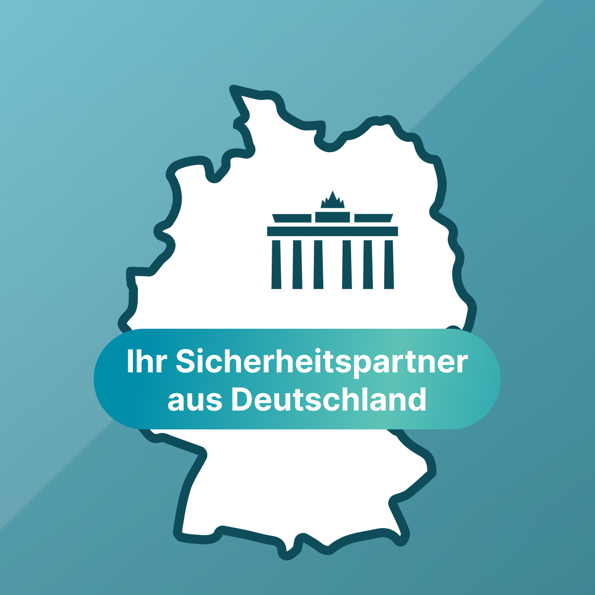 Eine Deutschlandkarte mit dem Brandenburger Tor-Symbol und Text.