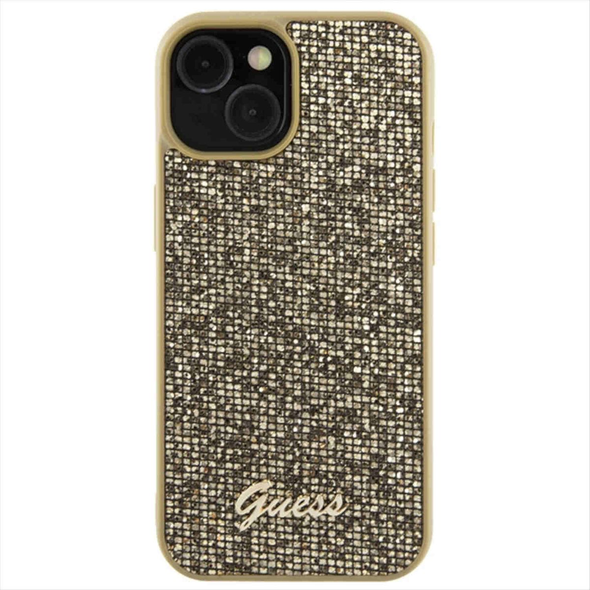 GUESS Disco Gold Apple, Tasche iPhone Design Backcover, Script Metal 15, Hülle