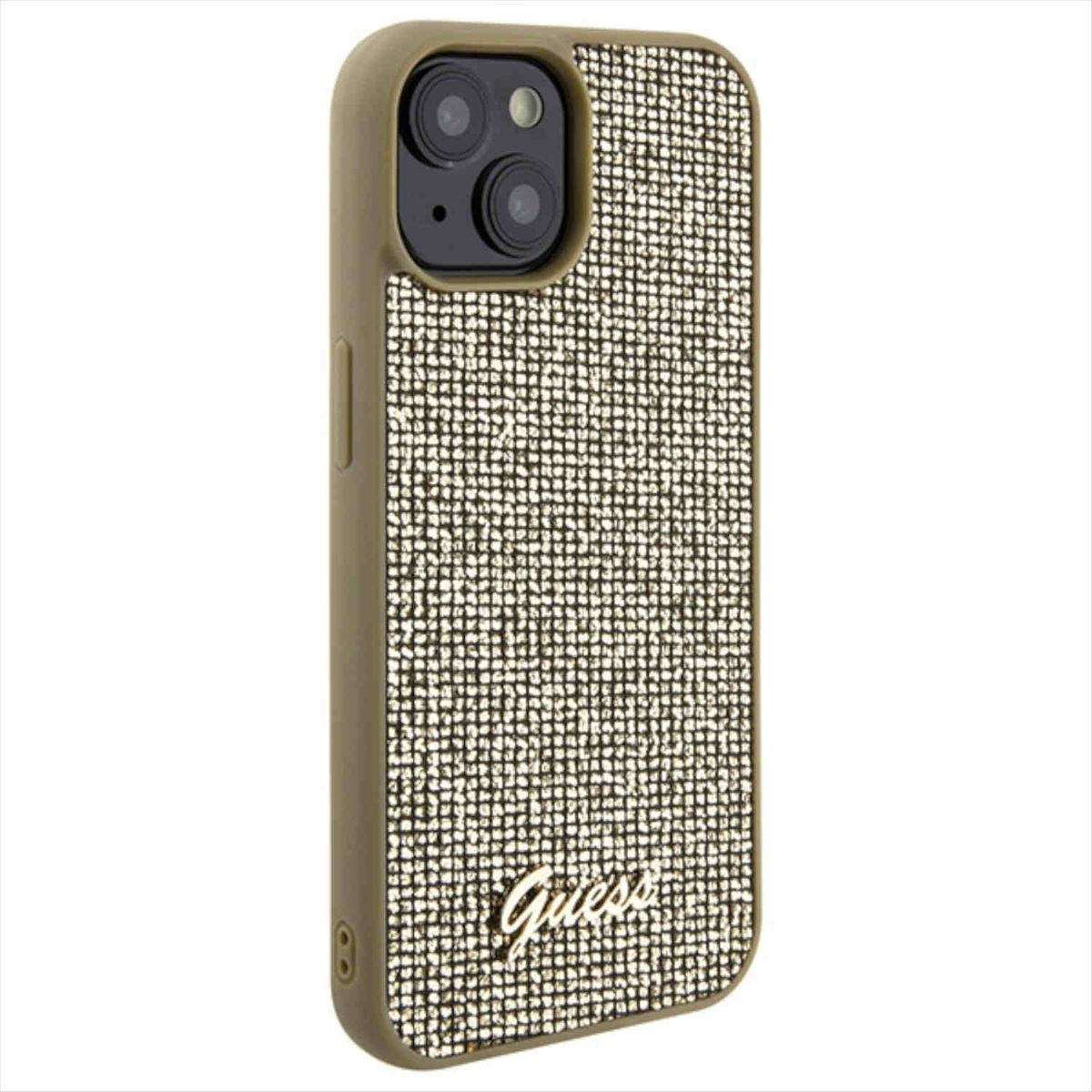 Script iPhone Design Backcover, Metal Hülle, Disco Gold 15, Apple, GUESS Tasche