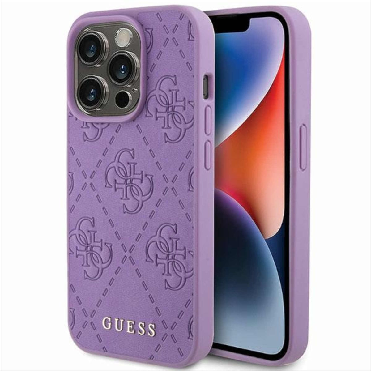 GUESS Leder 4G Stamped Design Hlle, Backcover, Apple, iPhone 15 Pro Max,  Lila | SATURN