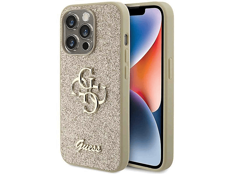 GUESS Glitter Script Big 15 4G Max, Backcover, Apple, Design Pro Hülle, iPhone Gold