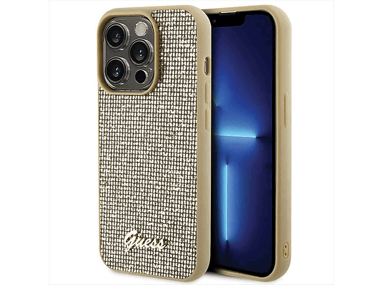 GUESS Disco Metal Script Design Pro Max, Backcover, Gold Hülle, 15 iPhone Tasche Apple