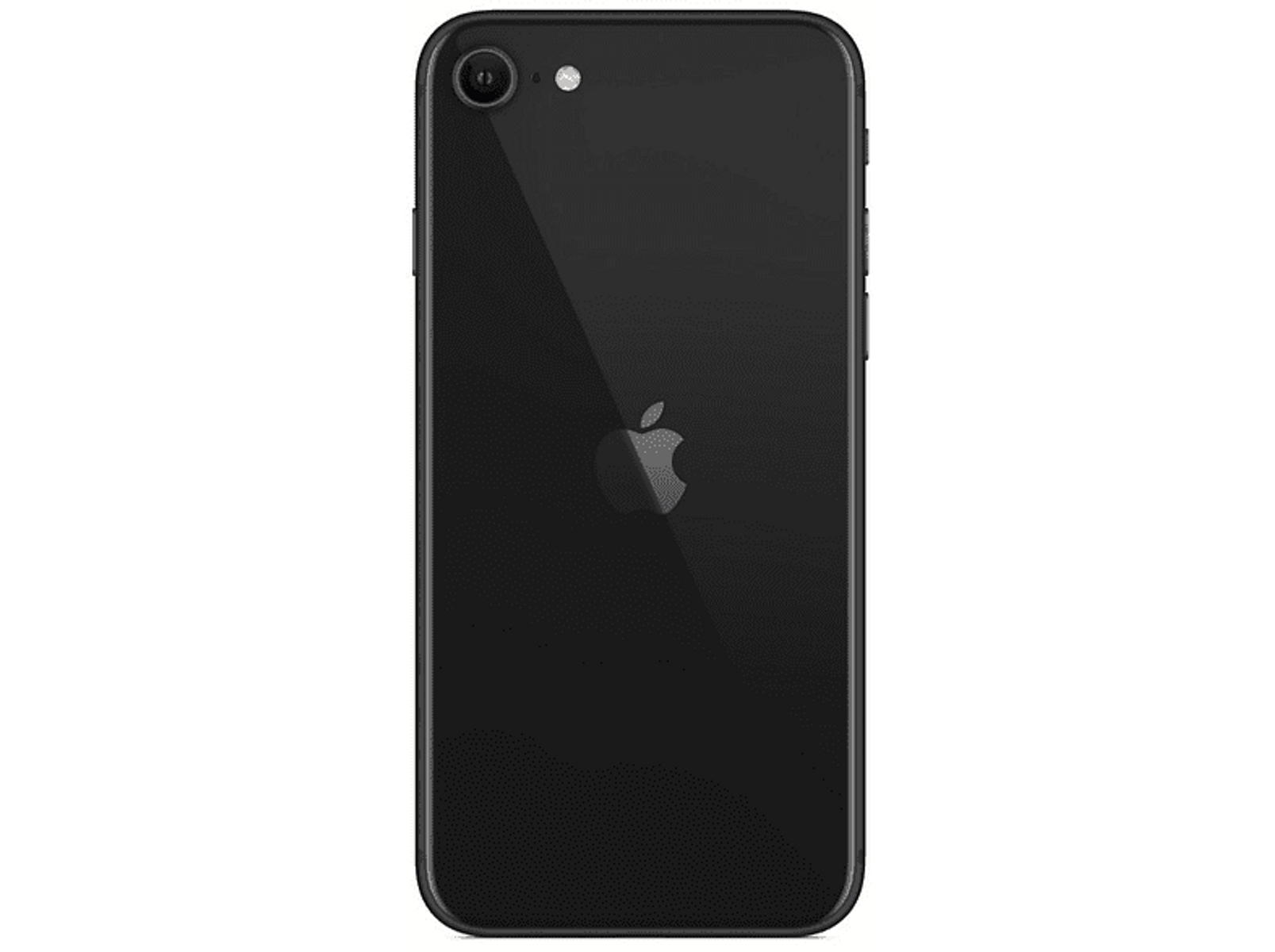 Czarny iPhone SE. Widok z tyłu. Logo Apple na środku.