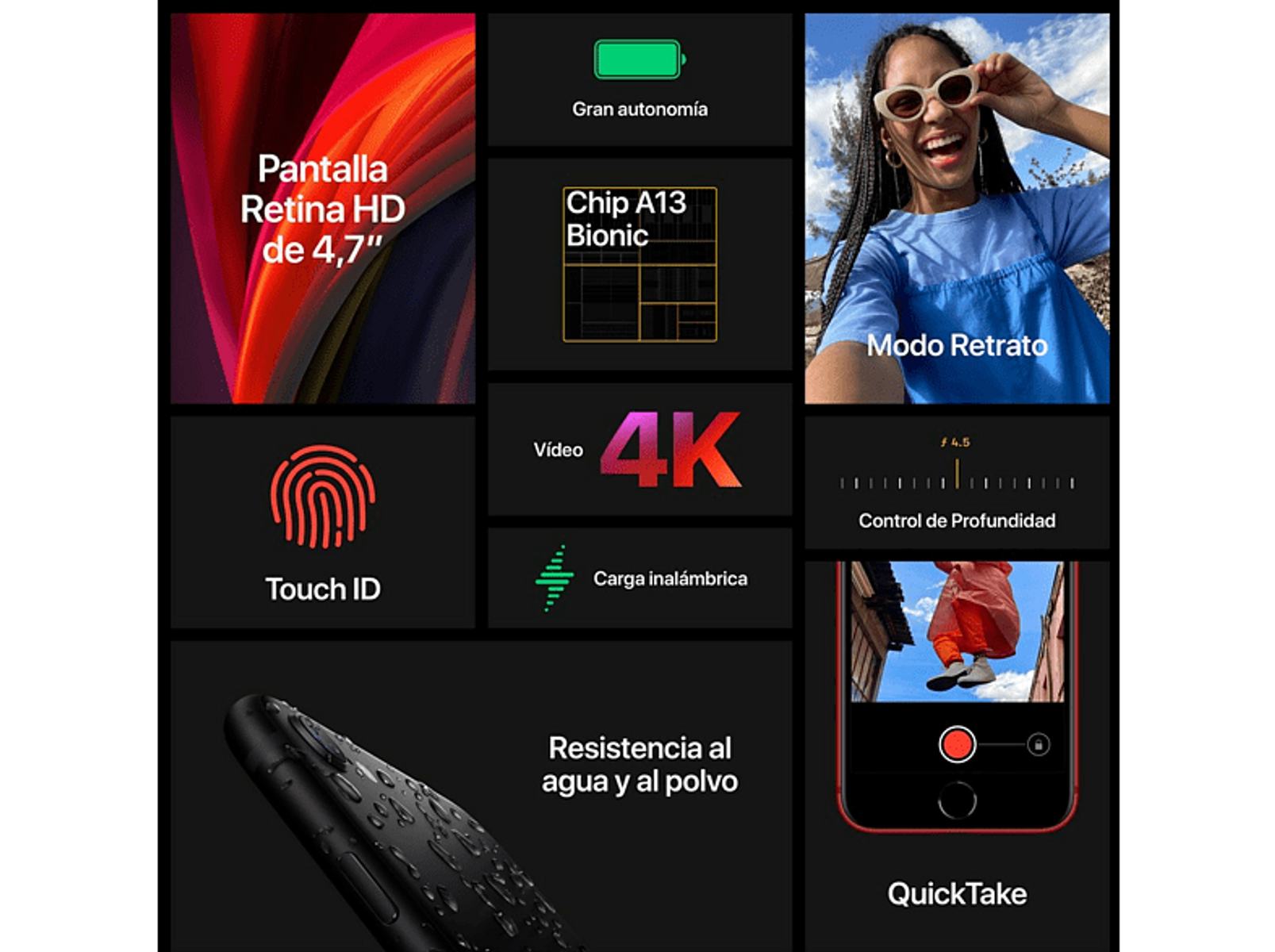Funkcje iPhone SE: Wyświetlacz Retina HD, chip A13 Bionic, wideo 4K, Touch ID, ładowanie bezprzewodowe i więcej.