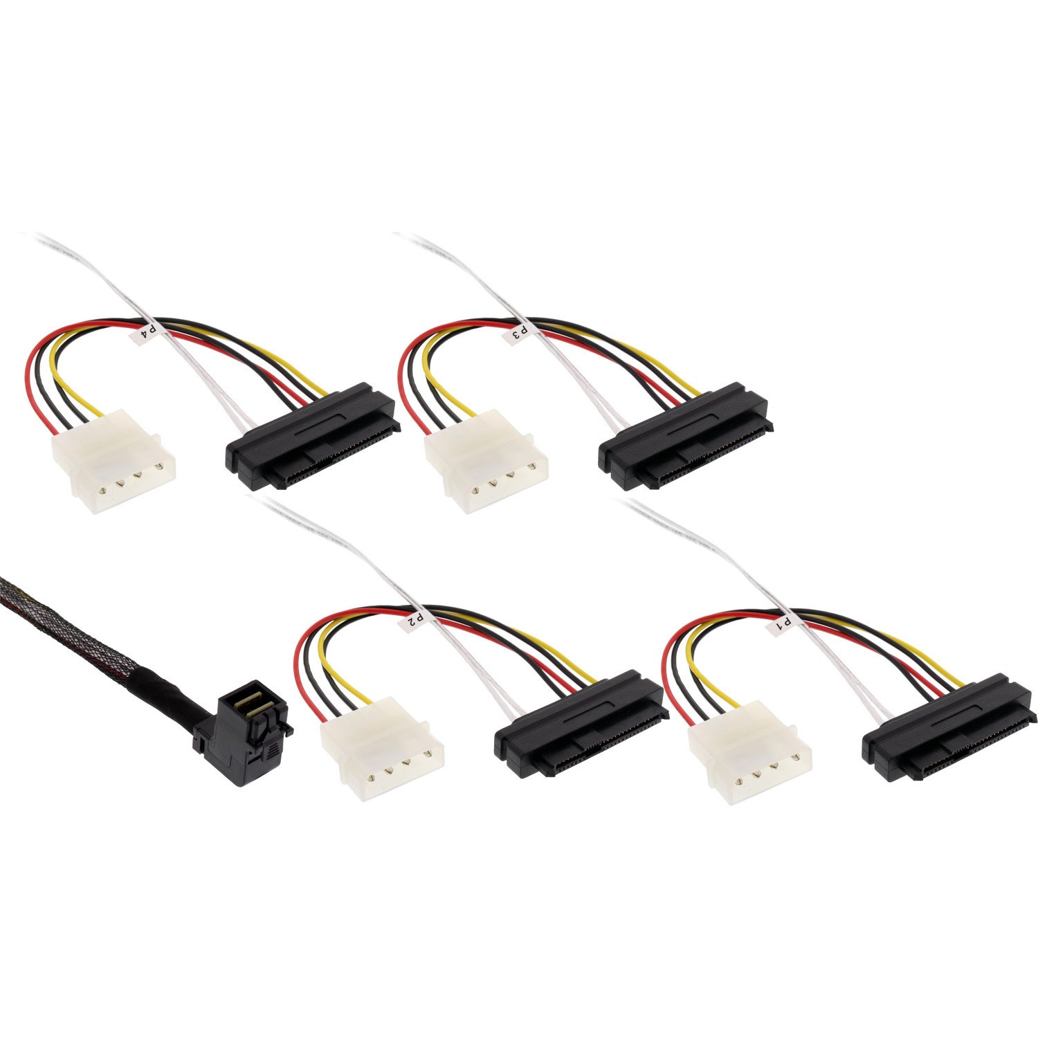 SAS 1 HD 4x SFF-8643 Mini Kabel, SAS, InLine® Strom,, INLINE SFF-8482 m zu gewinkelt +