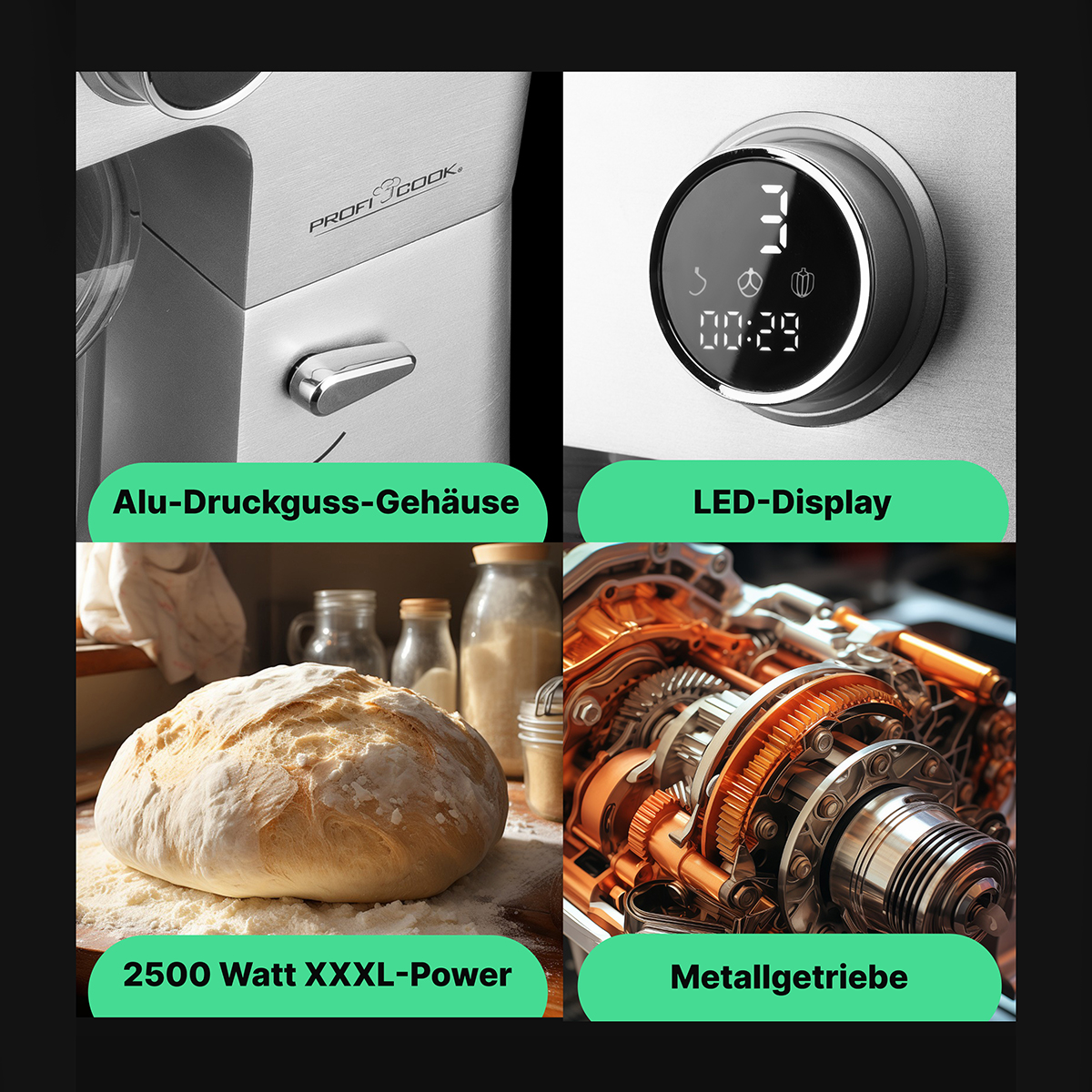 Zbliżenie miksera stojącego z wyświetlaczem cyfrowym i chlebem.