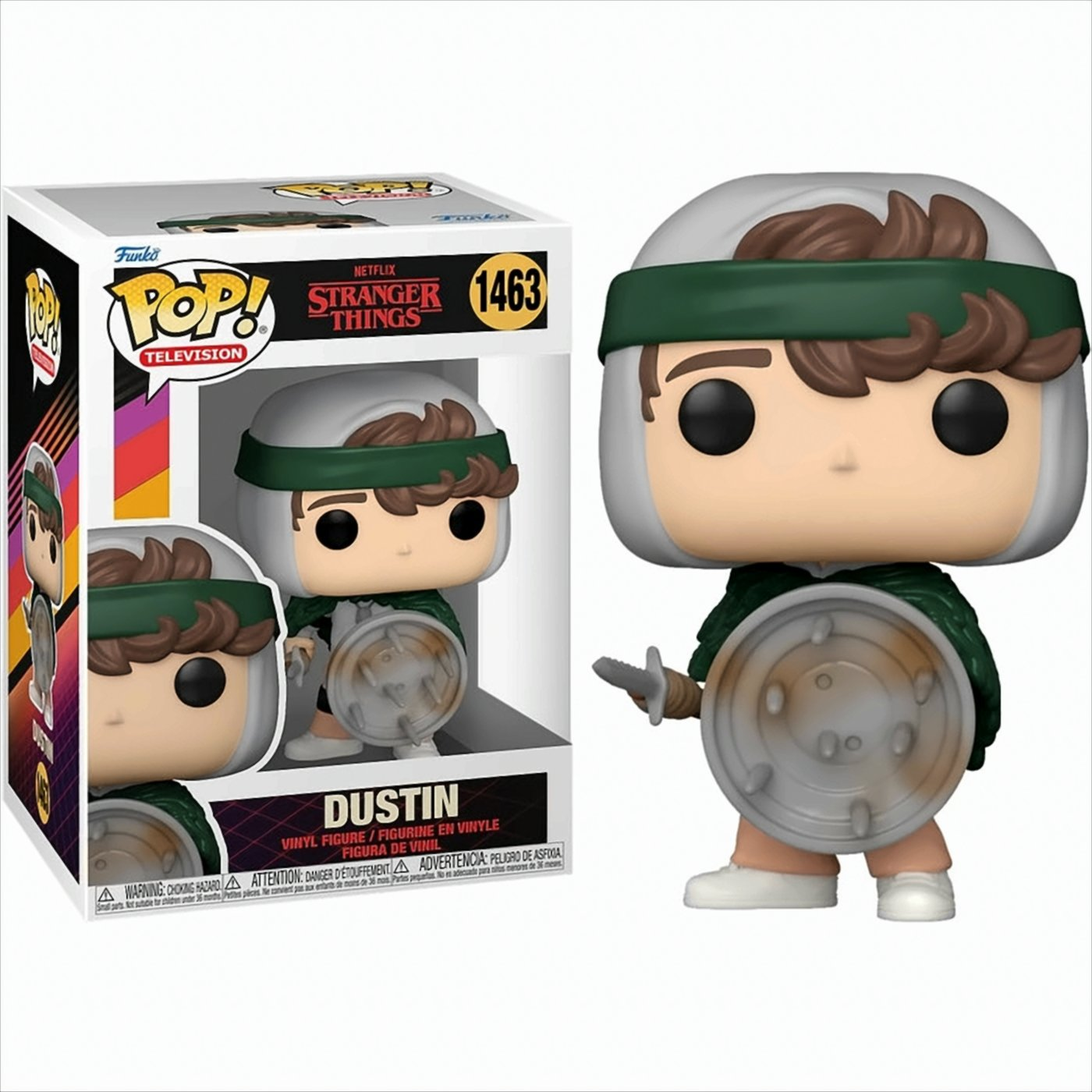 Funko Pop Figur von Dustin aus Stranger Things. Die Box hat ein Bild der Figur.