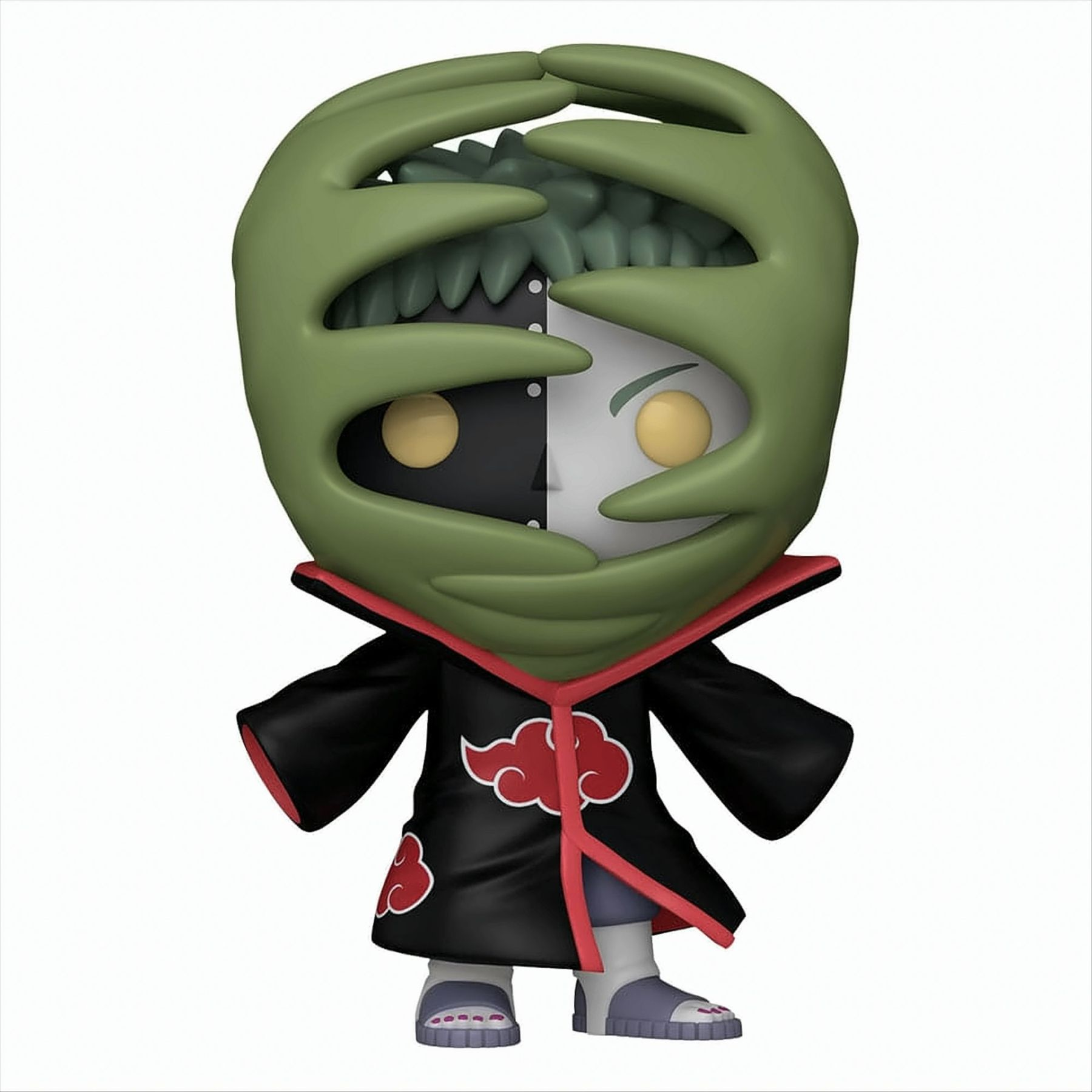 Statuetta Funko Pop di un personaggio con mani verdi sulla testa e un cappotto nero.