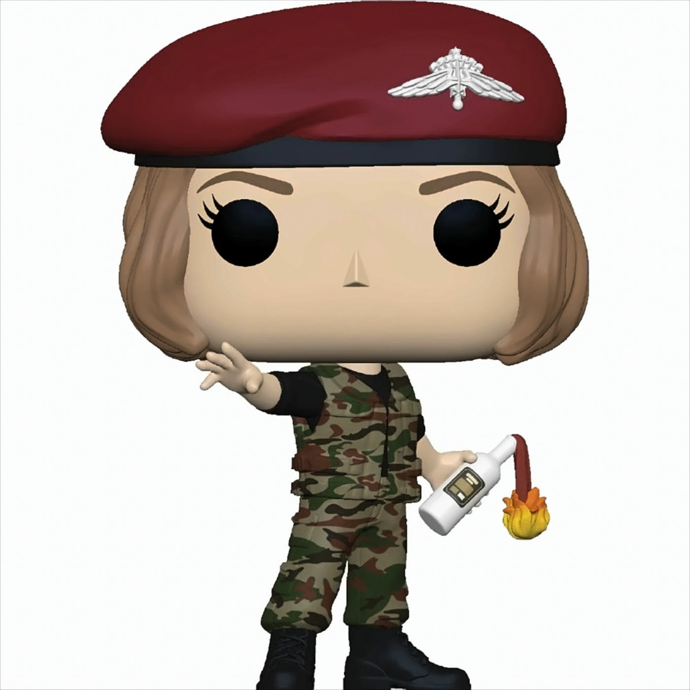 Eine Figur eines Soldaten mit Barett und Flasche.