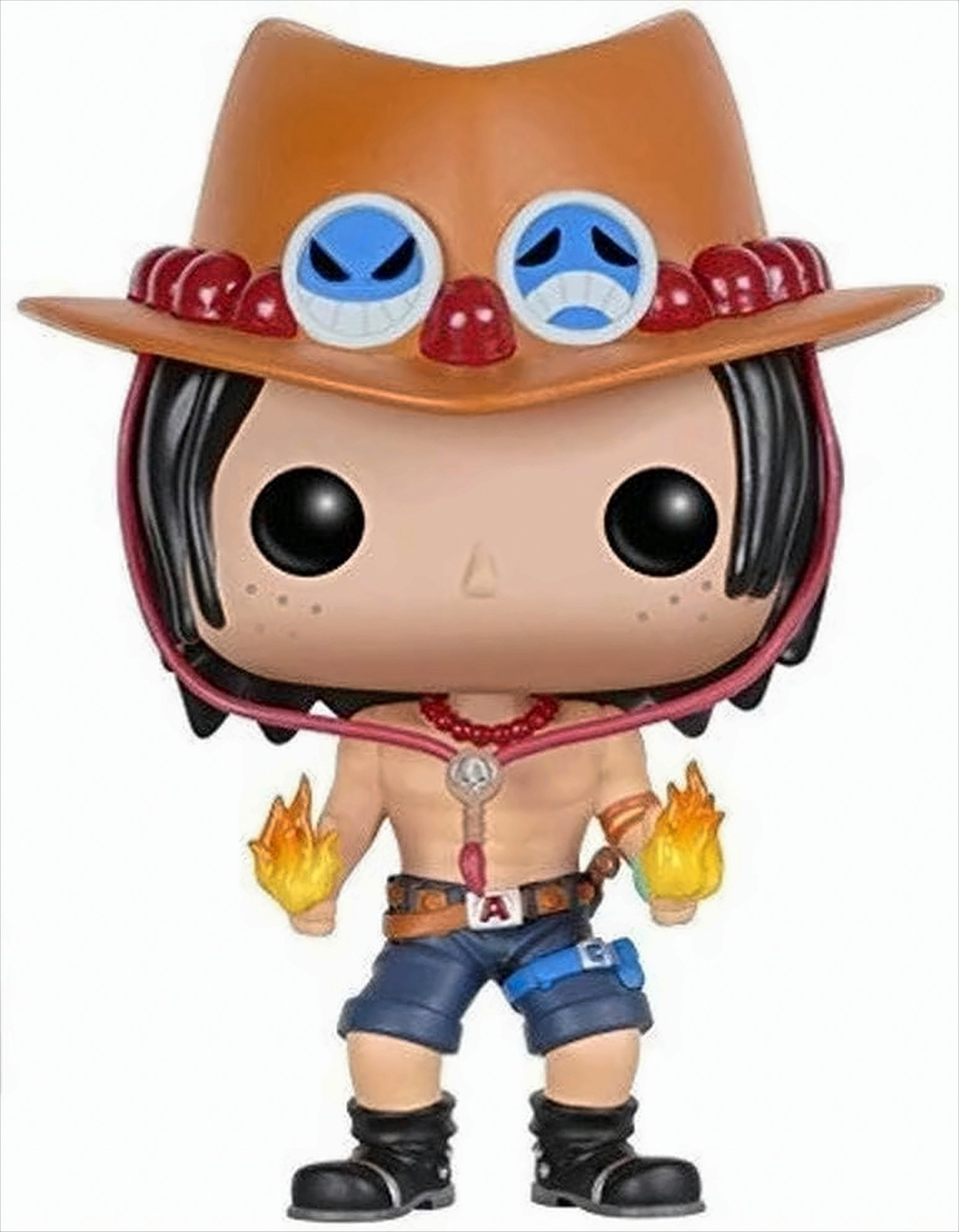 Funko Pop Figur einer Figur mit braunem Hut und Feuereffekten an den Händen.