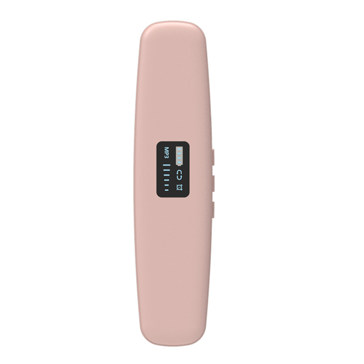 Ein rosa, schlanker MP3-Player mit kleinem Bildschirm und Bedientasten.