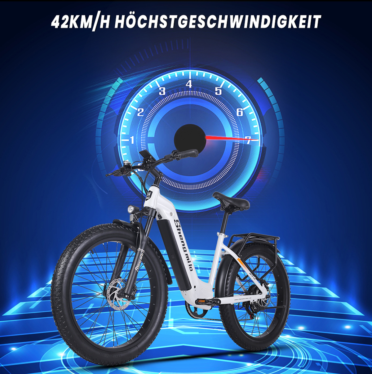 SHENGMILO MX06 26 Reiserad Erwachsene-Rad, Elektrofahrrad (Laufradgröße: 840Wh, Zoll, White)