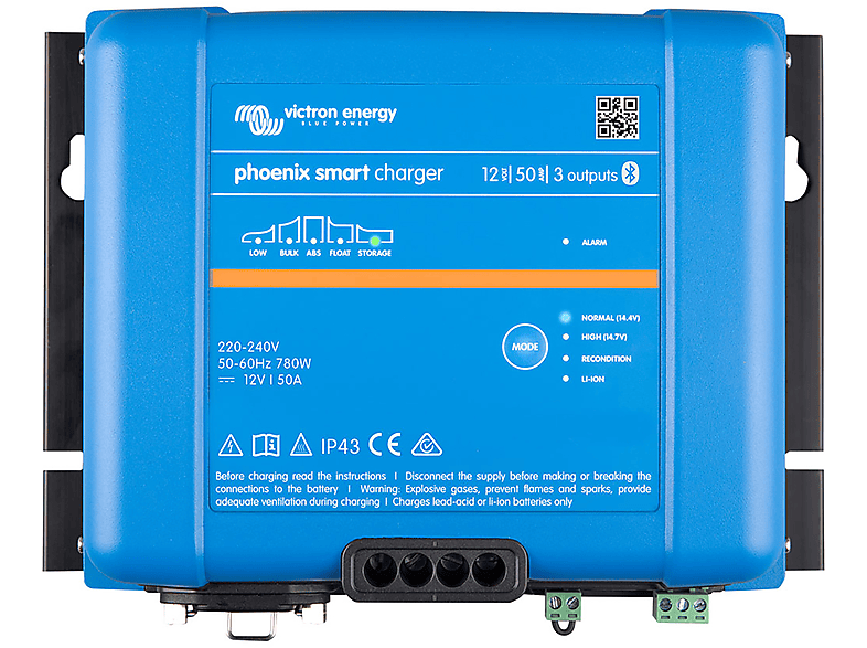 Ladegerät blau VICTRON 200-800 Ladegerät Ah, ENERGY Smart IP43 12/50 Phoenix Universal, Ladeausgänge) (3 Volt, 12