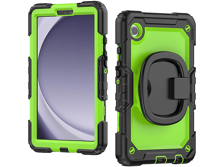 Grün Kunststoff / WIGENTO mit Hybrid und Haltering für Outdoor Tablethülle Hülle Silikon, Samsung / Schultergurt Backcover Schwarz
