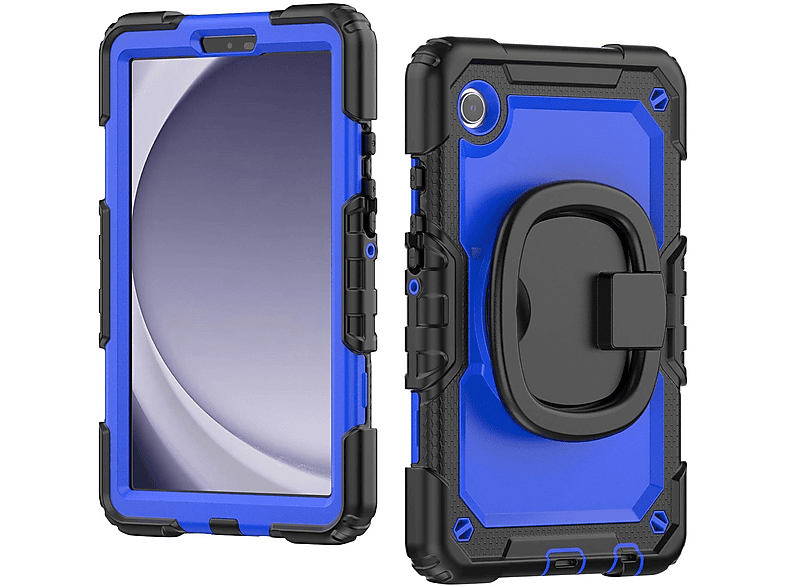 WIGENTO Outdoor Hybrid Hülle mit Haltering und Schultergurt Tablethülle Backcover für Samsung Kunststoff / Silikon, Blau / Schwarz
